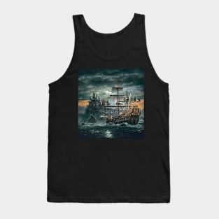 Ghost Ship night - digital drawing - color Tank Top